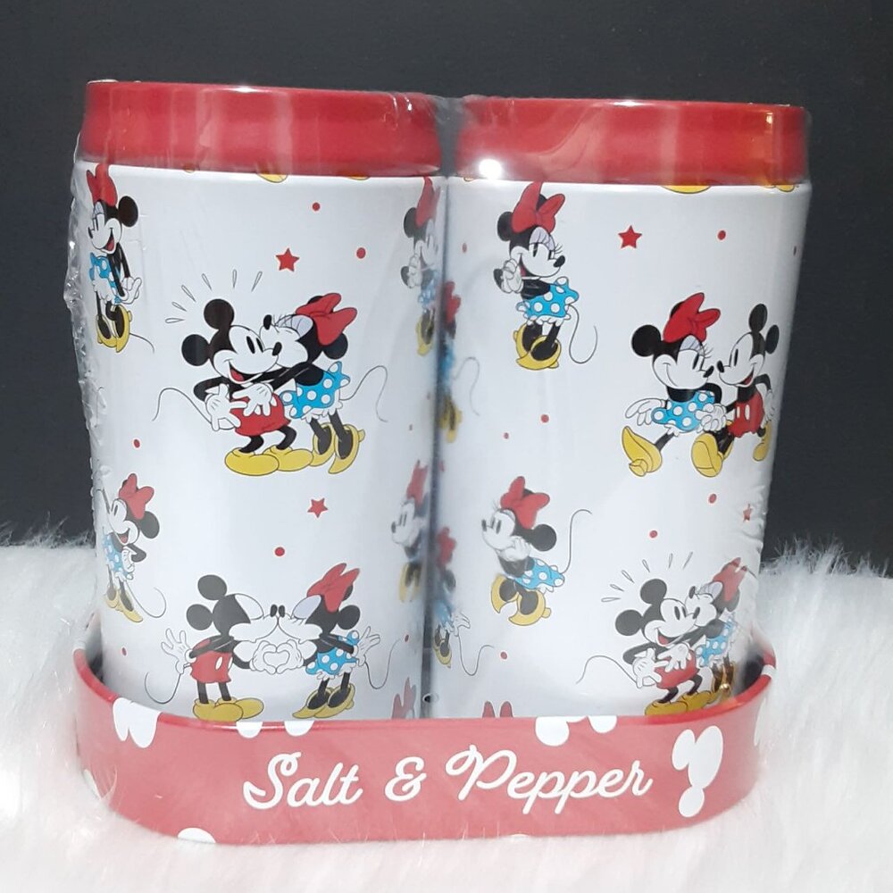 Mickey and Minnie Salt & Pepper Shakers with Tray ~ Tin ~ NEW